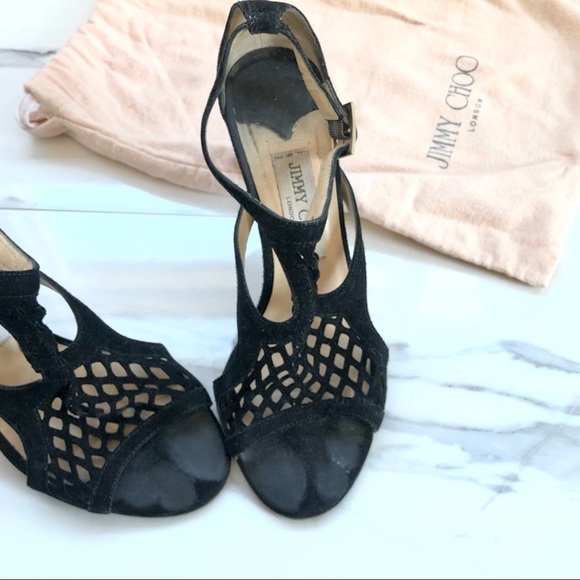 Authentic Jimmy Choo Black Suede Cutout Sandals - Picture 2 of 6